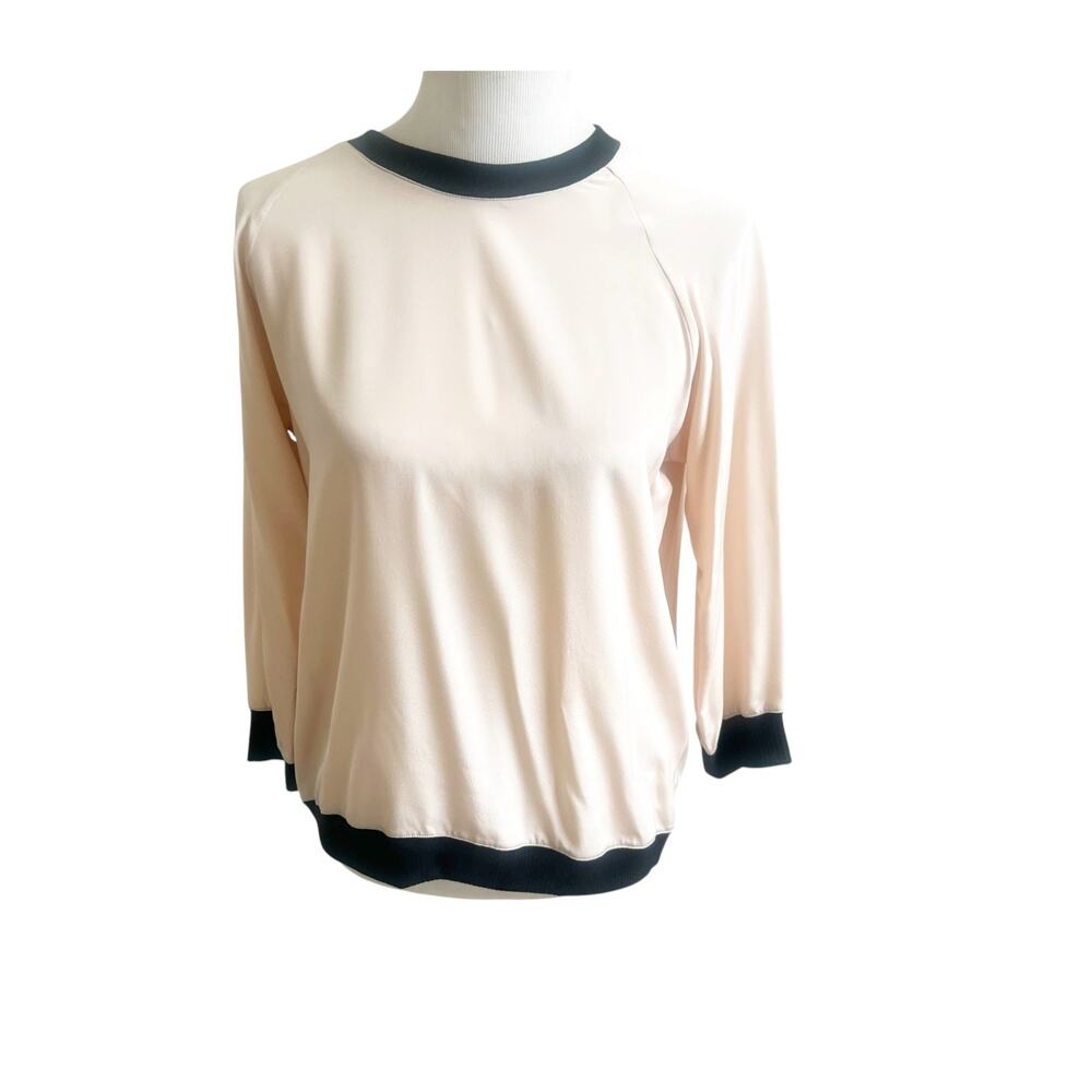 SJOBECK Malibu Blouse Top Womens L Cream Crepe Silk Raglan Sleeve Old Money